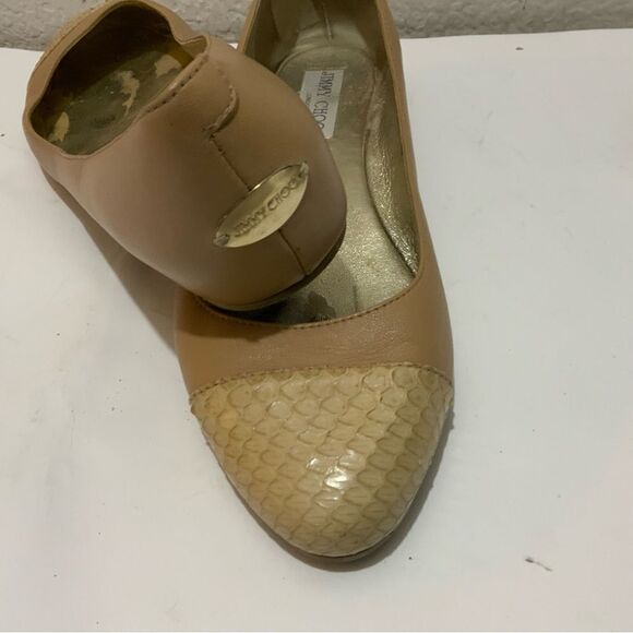JIMMY CHOO Nude Leather & Python Cap Toe Ballet Flats Neutral Size EU 37.5, US 7 - Picture 14 of 16